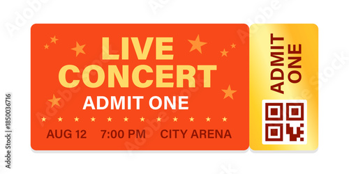 Colorful Ticket Design Template. Ticket admit one, Cinema, theater, concert, play, party, event, festival.
