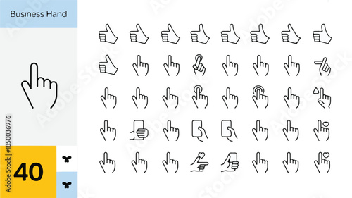 Collection of 40 Minimalist Line Art Business Hand Gestures and Cursors for Digital Interface Design