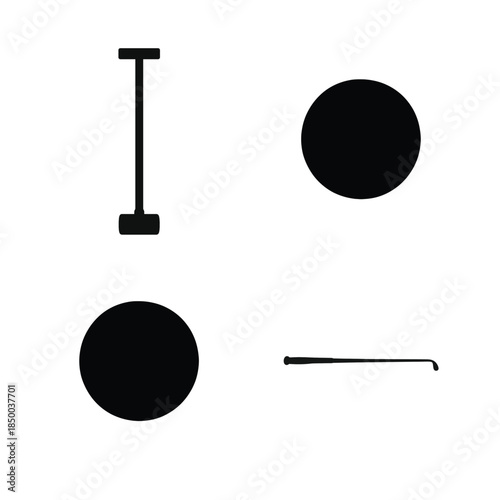 Four black sport icons including a hockey stick and two circles Keywords: hockey stick, ice hockey stick, field