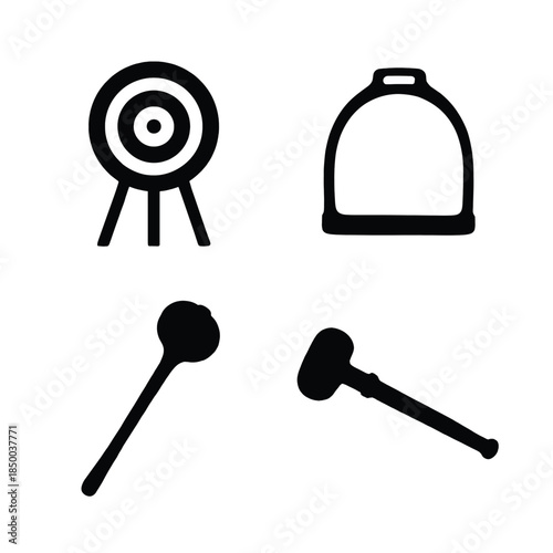 Silhouette Icons of Target Stirrup and Mallets Keywords: target, archery, bullseye, aim, sport, stirrup, horse