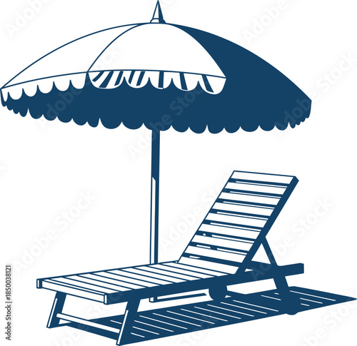 A serene beach scene with a lounge chair and umbrella on a sunny day at the seaside resort or tropical getaway