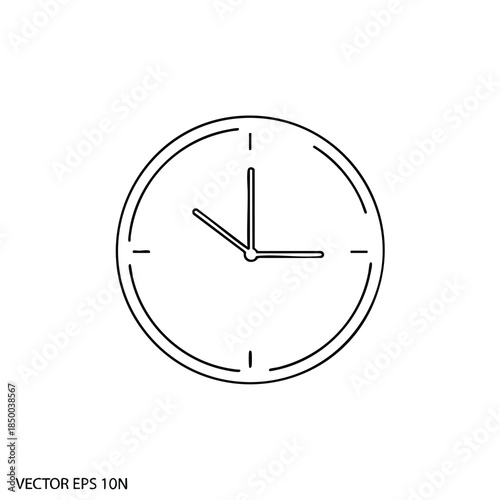 A simple outline of a clock displaying the time with the second hand