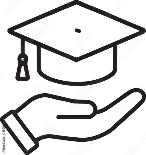 Hand holding graduation cap, symbol for education, achievement and knowledge