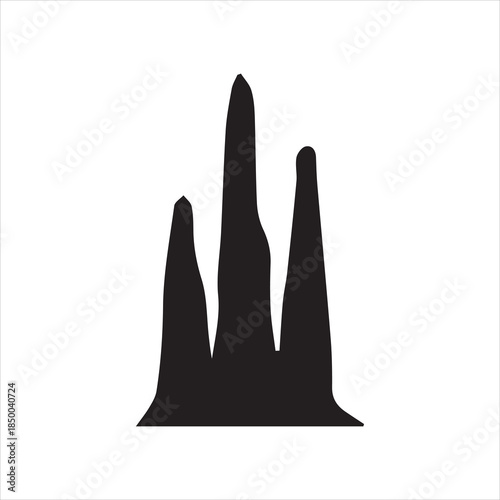A minimalistic black silhouette of three tall rock spires or hoodoos, typical of desert geological formations found in national parks like Bryce Canyon or Arches.