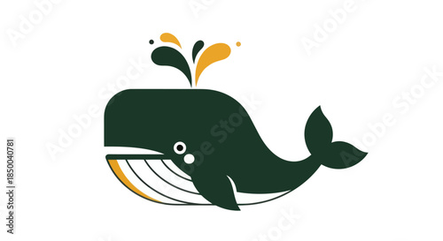 Stylized illustration of a whale with water spout on white background