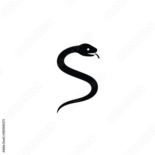 Black snake silhouette in S shape, minimalist vector illustration of a serpent or cobra icon isolated on white background