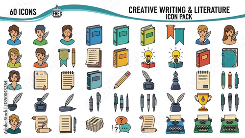 Creative Writing & Literature Icons - 60 Vector Icons for Your Projects
