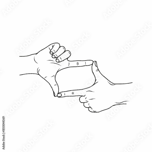 Hands framing a subject with fingers creating a rectangle.