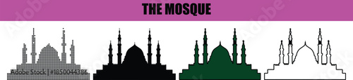 Fotografia Mosque and minaret silhouette in minimalist line art and dotted vector style, bl