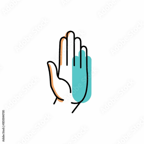 Stylized open hand symbol with vibrant color accents.
