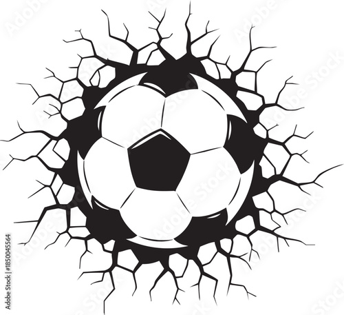 Soccer ball exploding through cracked surface