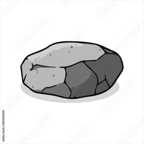 Flat vector illustration of a grey smooth river stone with simple shaded geometric facets.