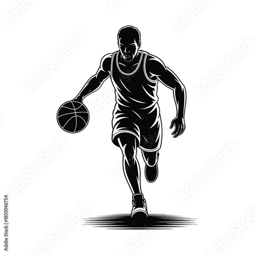 Basketball player dribbling on court