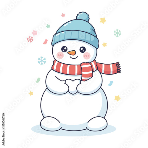 Cute Snowman Wearing Hat and Scarf – Christmas Illustration