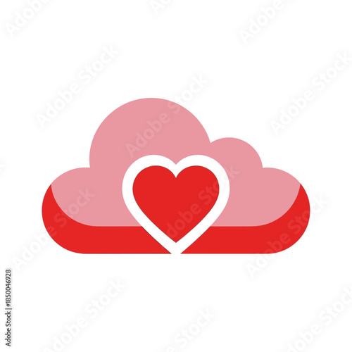 A pink cloud with a red heart in the center, symbolizing love and data storage.