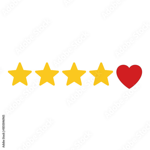 Four yellow stars and a red heart representing a positive review or favorite rating.