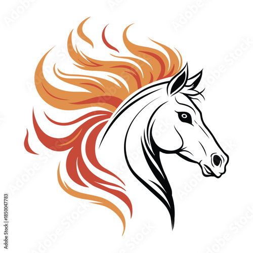 Fire Horse Zodiac Vector Illustration – Stylized Horse Head with Flame Mane