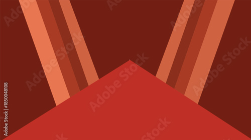 An abstract 3d render of an empty red room featuring a sleek perspective design with light lines across a corridor wall and a luxury carpet leading through a modern building entrance hall