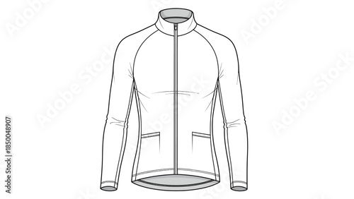 White Cycling Jersey Long Sleeve Zip Up Jacket Technical Sketch Vector Mockup