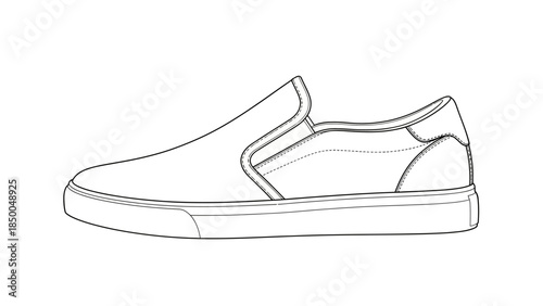 Minimalist Canvas Slip-On Sneaker Technical Sketch Vector Mockup for Footwear Design