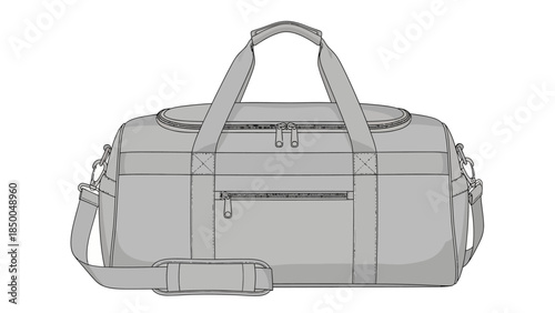 Grey Sports Duffel Bag Technical Sketch Vector Mockup for Fashion and Travel Design