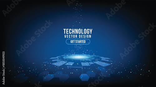 Futuristic technology network concept with blue tones and glowing elements