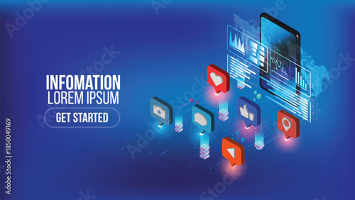 Information technology concept with social media icons and mobile device