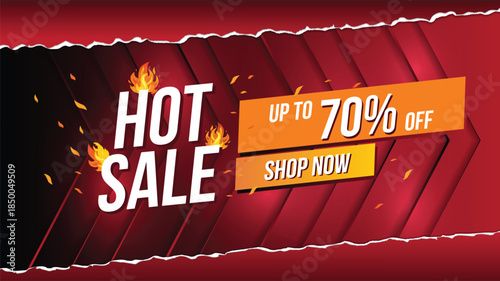 Vibrant red hot sale discount advertisement with flames and offers