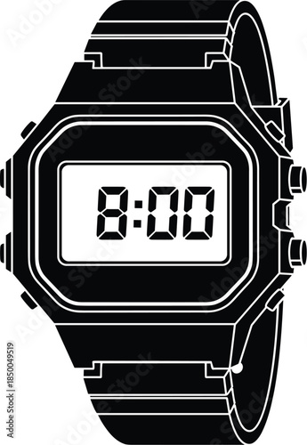Black digital watch with white background