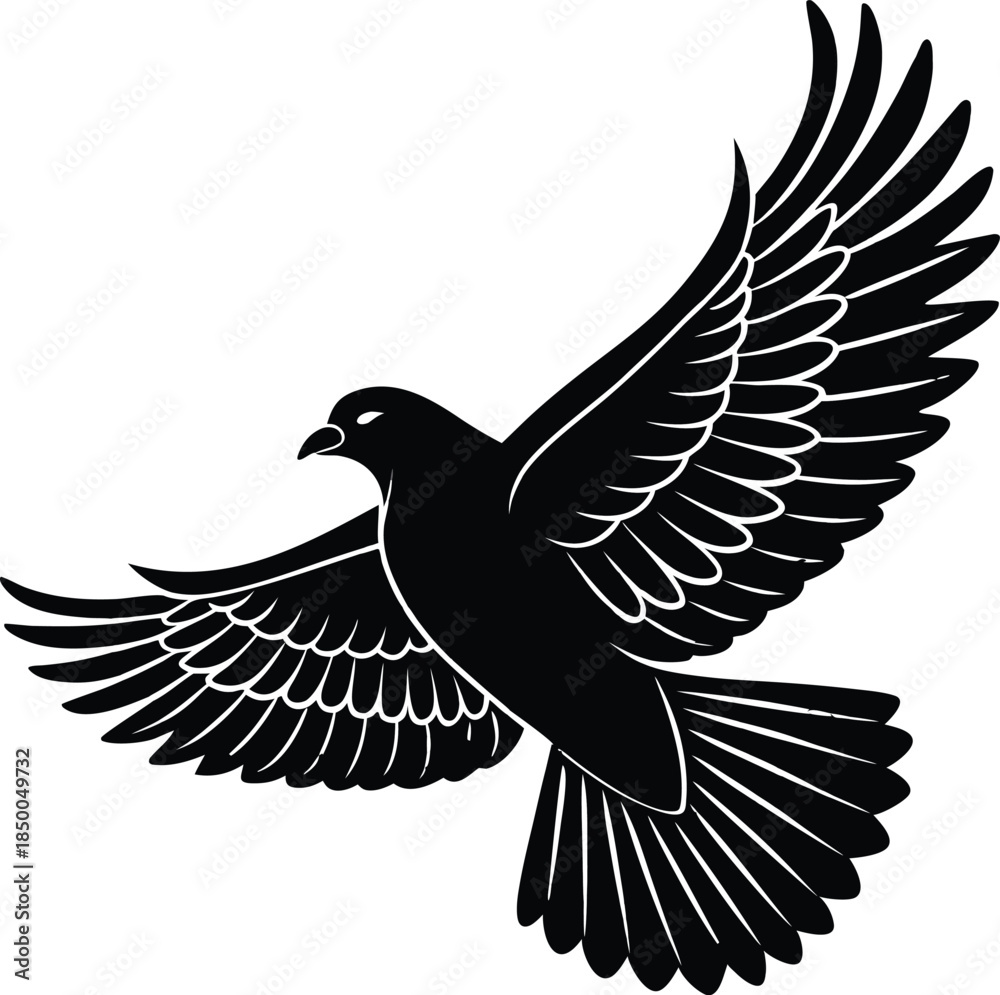 Obraz premium Black Silhouette of a Dove in Flight pigeon bird