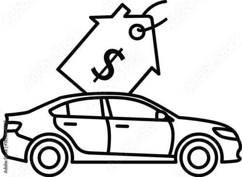 Car with money bag coming out of sunroof