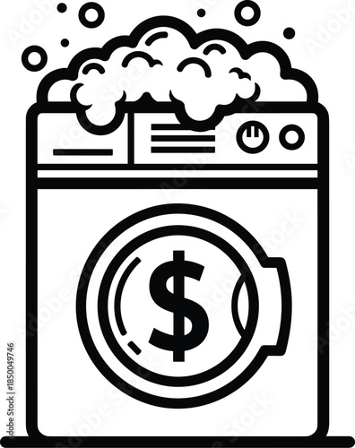 Washing Machine with Dollar Sign Overflowing with Soap Suds