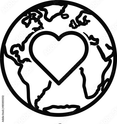 Heart shaped world map in circle