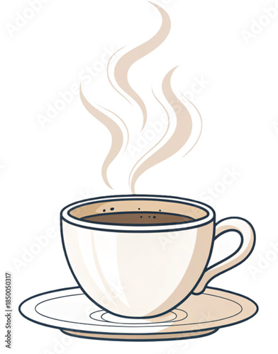 Aromatic Delight: A steaming cup of coffee, promising a rich and satisfying experience, rests gracefully on a delicate saucer. Capture the essence of warmth and pleasure.