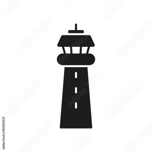 Airport Control Tower Solid Icon. Air Traffic Management, Aviation Safety, And Flight Coordination Silhouette Symbol. Aerodrome Operations. Isolated Vector Illustration