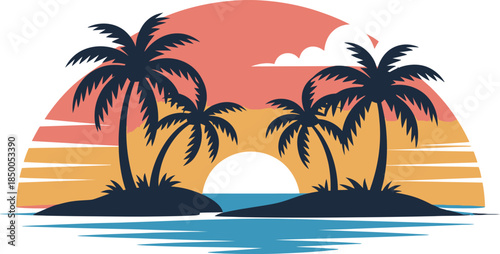 Wallpaper Mural Tropical Island with Palm Trees in Vibrant Sunset Colors on White Background for Travel Brochure Torontodigital.ca