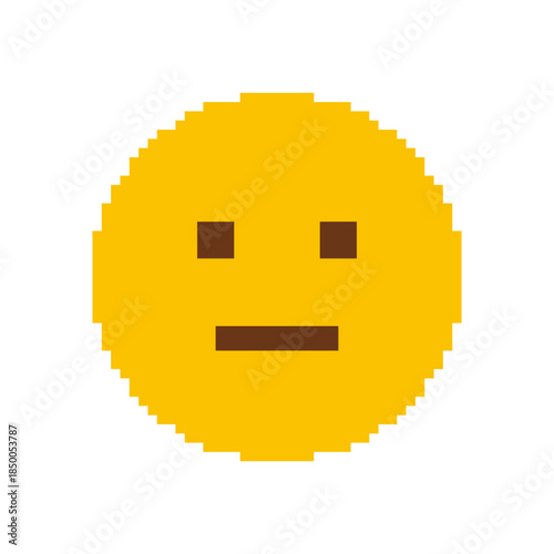 Neutral Face Emoji Pixel Art Icon. Expressionless Emotion, Indifference, And Unimpressed Mood Symbol. Digital Communication And Messaging. Isolated Vector Illustration