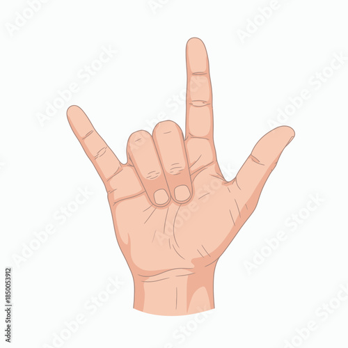 Clear illustration of a human hand making a distinct gesture, widely interpreted as a sign of love, positive emotion, or energetic rock and roll enthusiasm and connection