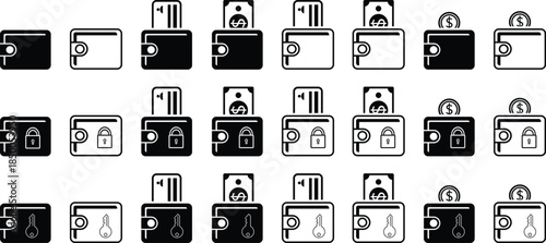 Financial Security and Digital Wallet Icon Set.