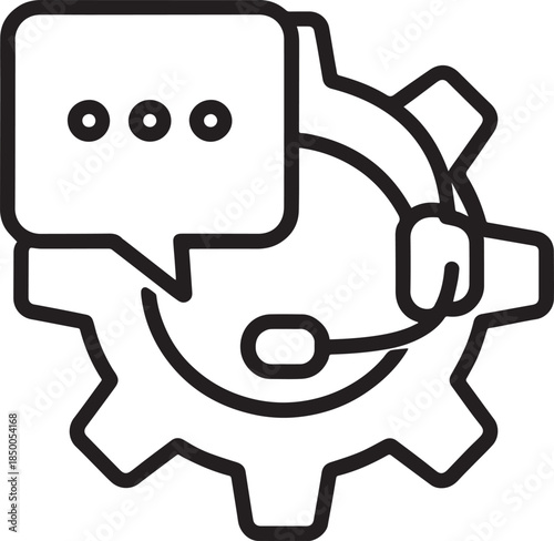 Live Chat Support Line Icon – Headset with Speech Bubble and Gear, Help Desk Vector