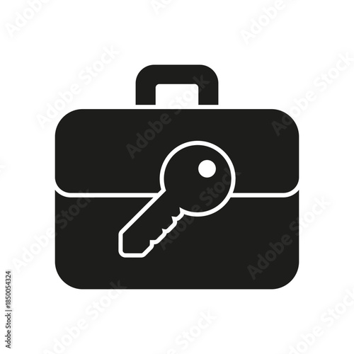 Briefcase With Key Solid Icon. Business Security And Access Control Silhouette Symbol. Confidentiality, Safety, And Protection In Corporate Settings. Isolated Vector Illustration