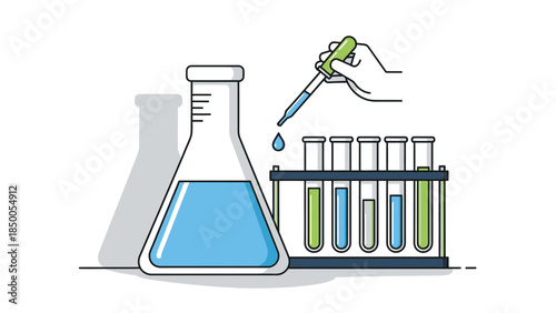 Laboratory glassware with chemical liquid for scientific experiments.