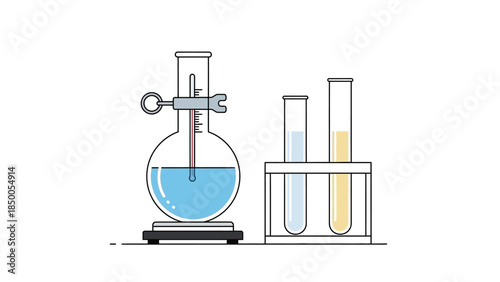 Laboratory glassware with chemicals for scientific experiments and research.