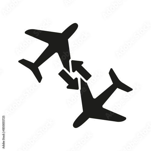 Airplane Exchange Silhouette Icon. Flight Transfer, Airline Connection, And Travel Coordination Solid Symbol. Aviation Logistics. Isolated Vector Illustration
