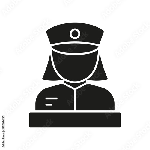 Police Officer Avatar Solid Icon. Law Enforcement, Public Safety, And Security Personnel Silhouette Symbol. Professional Authority Representation. Isolated Vector Illustration