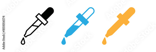 Pipette dropper icons in black blue and orange colors