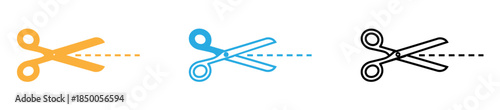 Three scissor icons in different colors