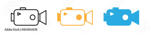 Three simple camera icons in different colors