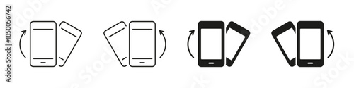Digital Device Flip Motion Line and Solid Icon Set. Smartphone Screen Rotation With Arrows Depicting Usability, Interaction and Navigation Symbol Collection. Isolated Vector Illustration