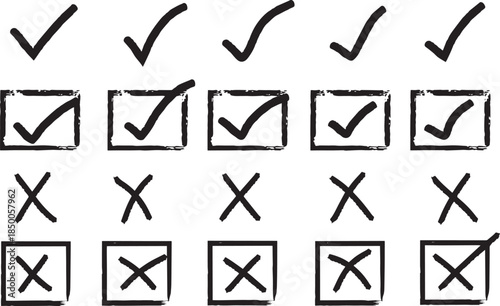 Checkmarks and cross marks in boxes illustration